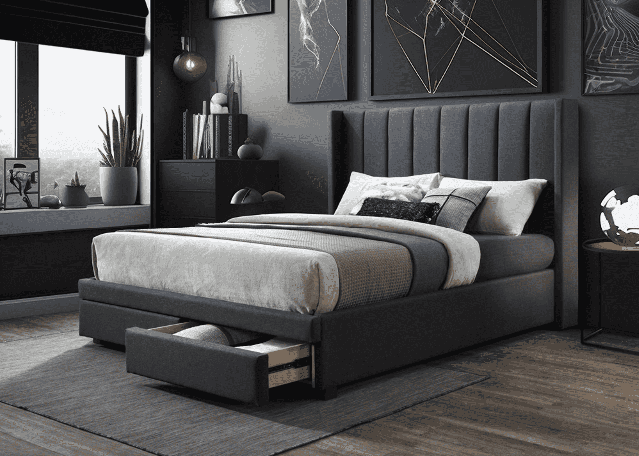 Santa Fabric Upholstered Bed Frame with Drawers